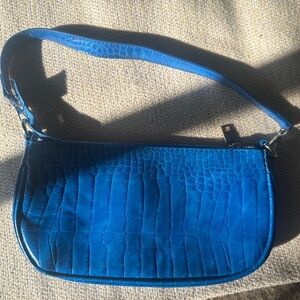 Cobalt blue shoulder snake skin texture purse